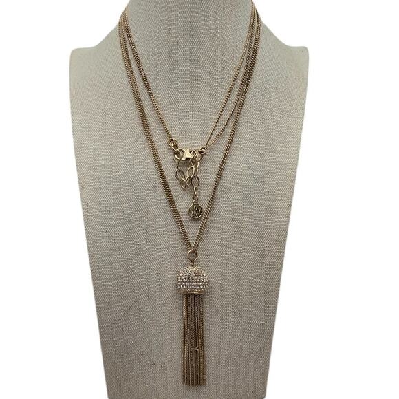 Gold Tone Crystal Tassel Pendant long Necklace New York & Company - Picture 3 of 7